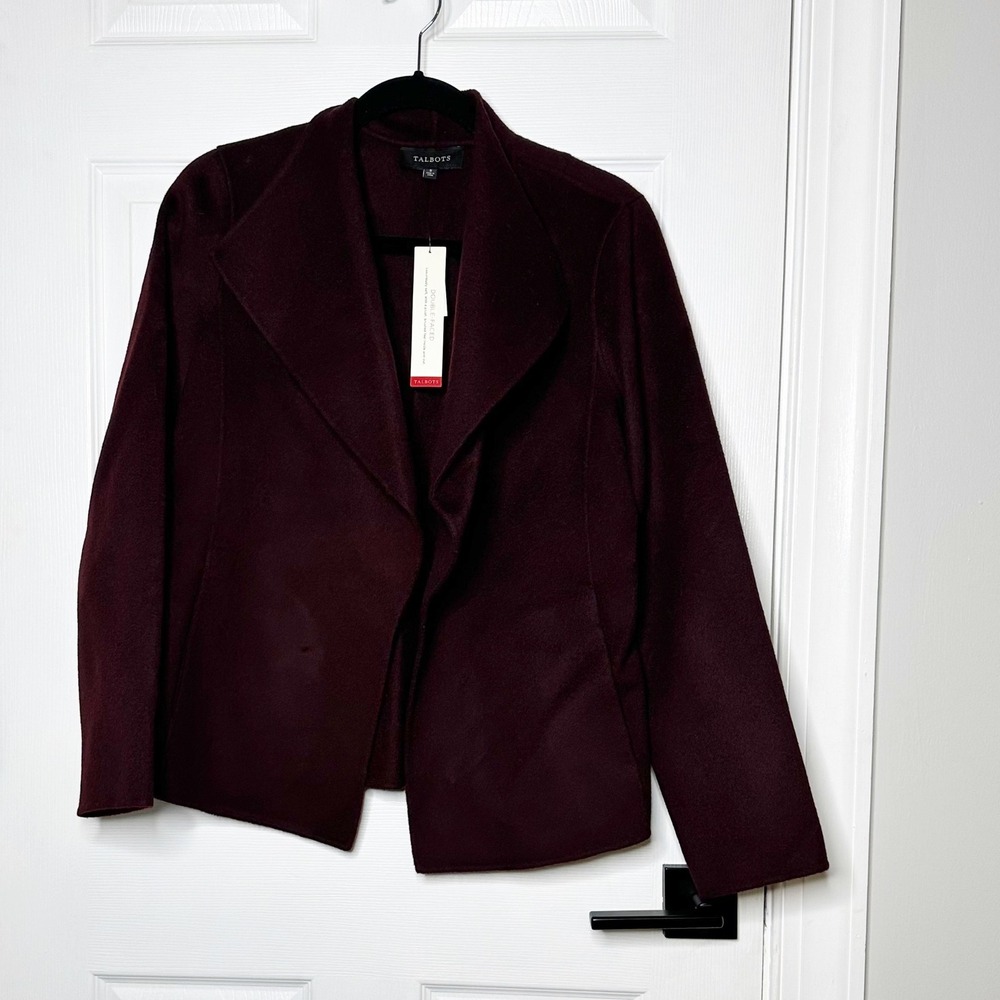 Talbots‎ Double Faced Wing Collar Wool Blend Jacket Burgundy Maroon Size S NWT